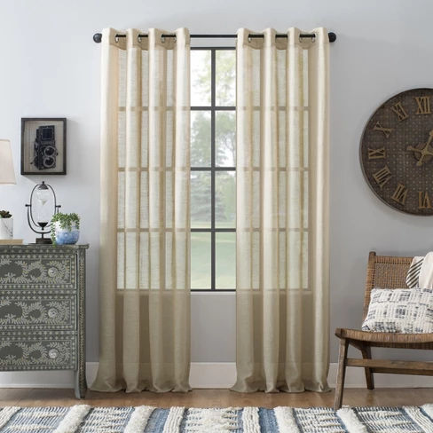 Slub Textured Sheer Linen Blend Grommet Top Curtain - Archaeo