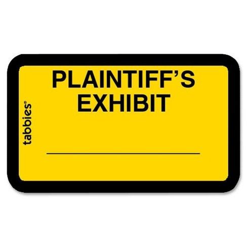Tabbies Plaintiff's Exhibit Legal File Labels - 1 5/8" Width x 1" Length - Yellow - 252 / Pack