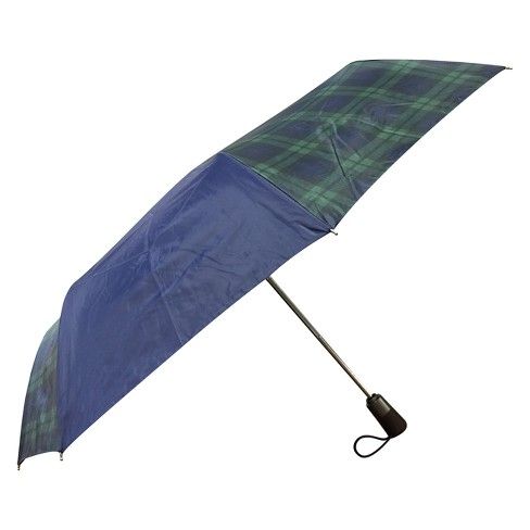 Totes Plaid Colorblock Compact Umbrella - Navy