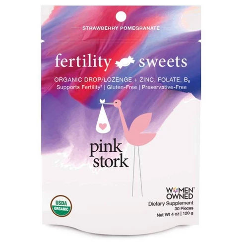 Pink Stork Fertility Sweets  Strawberry Pomegranate Lozenges - 30ct