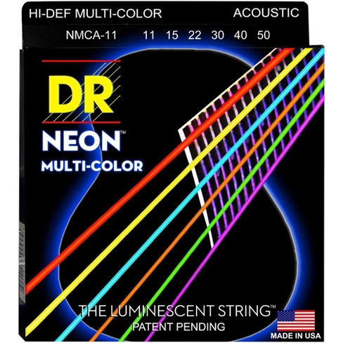 DR Strings Hi-Def NEON Multi-Color Coated Medium-Lite Acoustic Guitar Strings