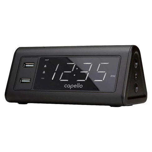 Digital Alarm Clock with 2 USB Ports Black - Capello®