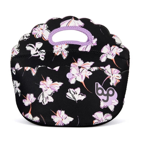 BYO Lulu Scalloped Lunch Bag - Black Sketch Floral