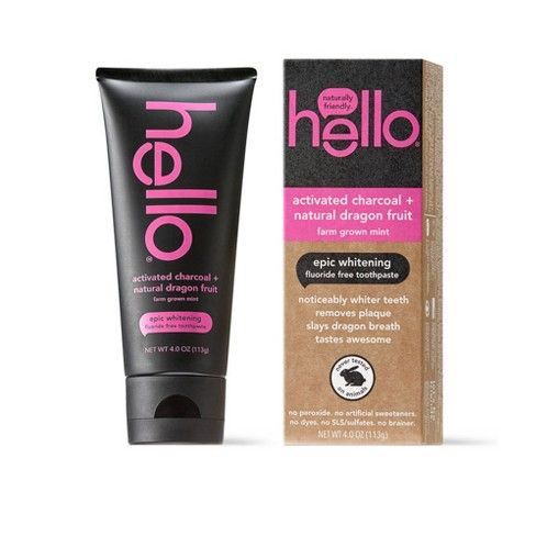 hello Activated Charcoal and Dragonfruit Fluoride Free Toothpaste, sls Free and Vegan , 4oz