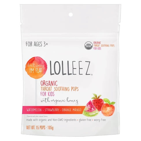 Lolleez Children's Organic Throat Soothing Pops - Watermelon, Strawberry, & Orange Mango - 15ct