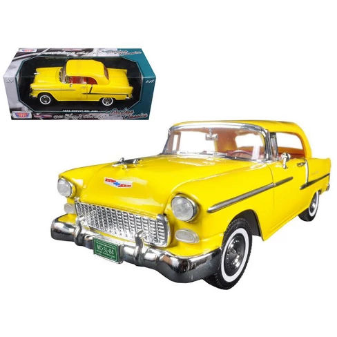 1955 Chevrolet Bel Air Convertible Soft Top Yellow "Timeless Classics" 1/18 Diecast Model Car by Motormax