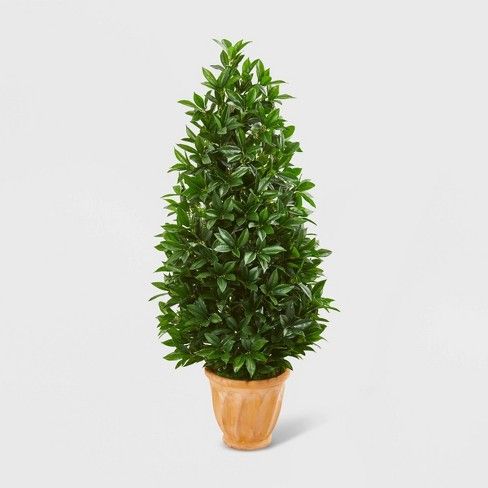 4.5ft Bay Leaf Cone Topiary Artificial Tree Terra Cotta er UV Resistant - Nearly Natural