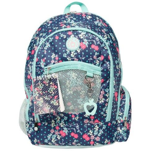 DDC 18" Floral Print Backpack - Blue