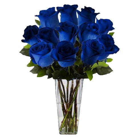 Blue Roses, 12 Stems - with Vase