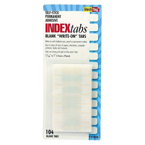 Redi-Tag® Side- Self-Stick Plastic Index Tabs, 1 inch, White, 104/Pack