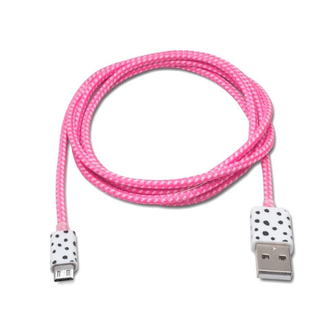 4ft Micro USB Cable Woven Polka Dot Pink/White - Ashley Mary