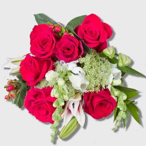 Len Busch Rose & Lily Mixed Bouquet - Red - Shades May Vary