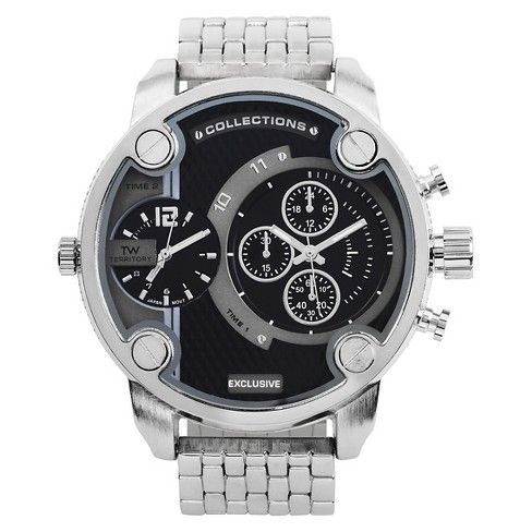 Men's Territory Oversized Round Face Metal Link Watch