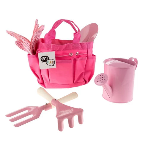 Hey! Play! Kid's Safe Mini Gardening Kit with Watering Can and Canvas Tote