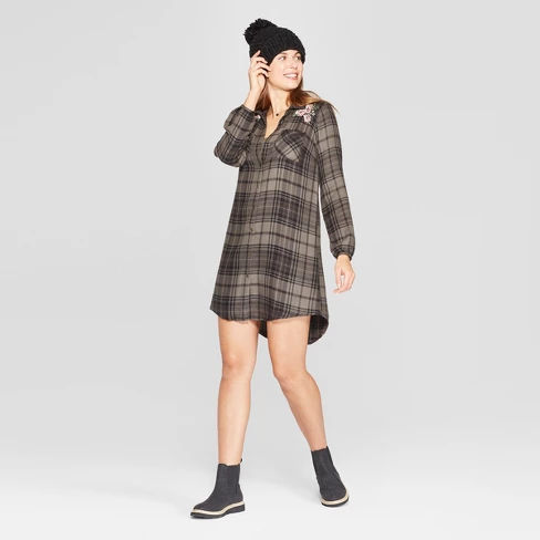 Womens Plaid Long Sleeve Embroidered Shirtdress Knox Rose Olive Jungle |  Desertcart Gambia