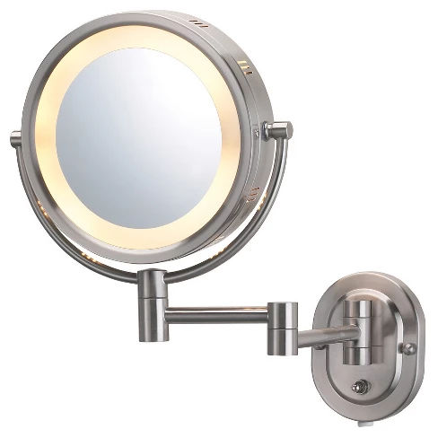 Jerdon 5X1X Halo Lighted Wall Mirror Double Arm Nickel