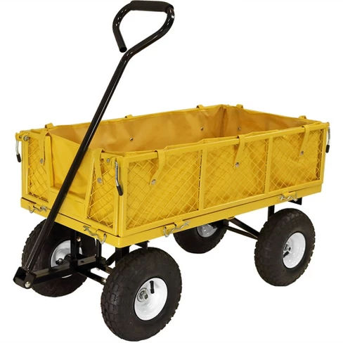 Sunnydaze Utility Cart with Folding Sides and Liner - Yellow