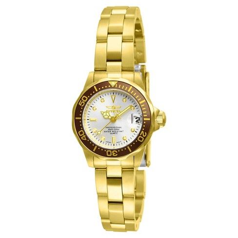 Women's Invicta 12525 Pro Diver Quartz 3 Hand Metallic White Dial Link Watch - Silver