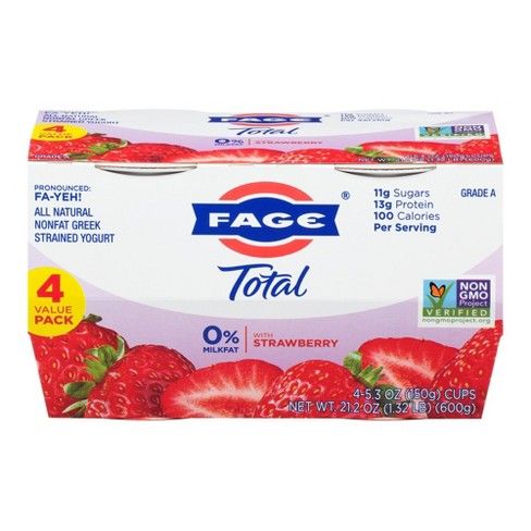 FAGE Total 0% Milk Strawberry Greek Yogurt - 4pk/5.3oz cups