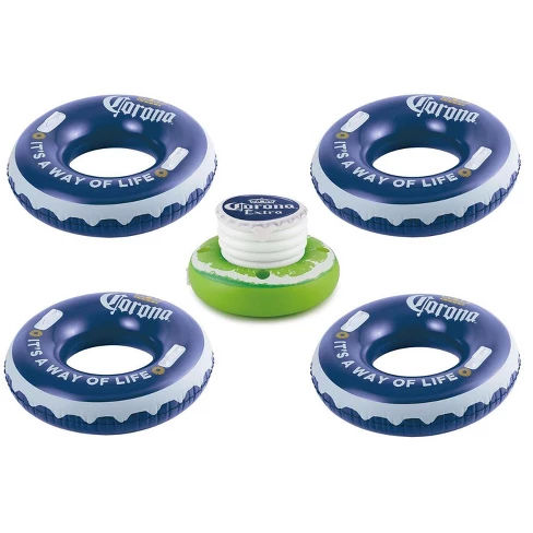 Corona 31" It's A Way Of Life Bottle Cap Swimming Pool Tube And Cooler, 4 Pack