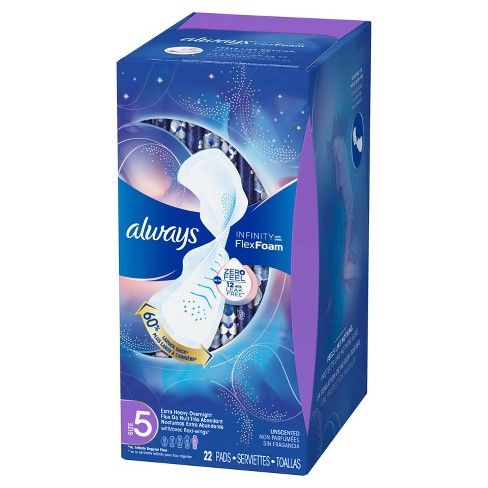 Always Infinity Size 5 Extra Heavy Absorbency Unscented Overnight Sanitary Pads with Wings - 22ct