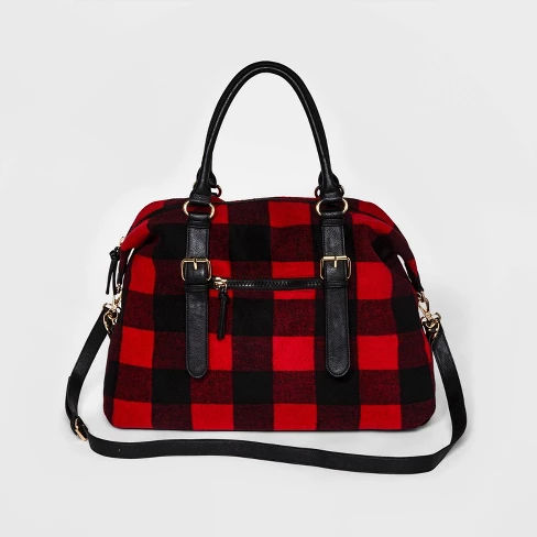 Cesca Large Plaid Weekender Bag - Red