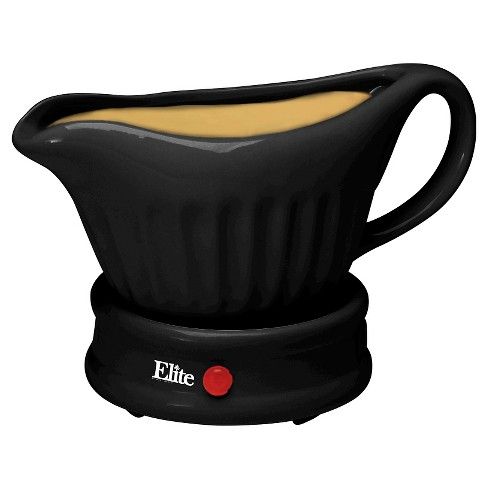 Elite Gourmet 17-Ounce Gravy Boat Warmer with lid in Black