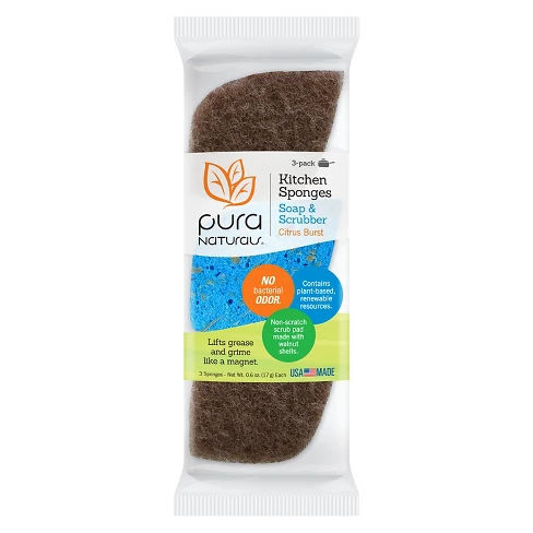 Pura Naturals Cleaning Sponges, Soap and Scrubber - 3pk