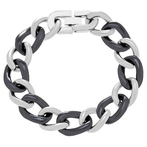Men's Two-Tone Black IP Stainless Steel 8.5" Curb Chain Bracelet