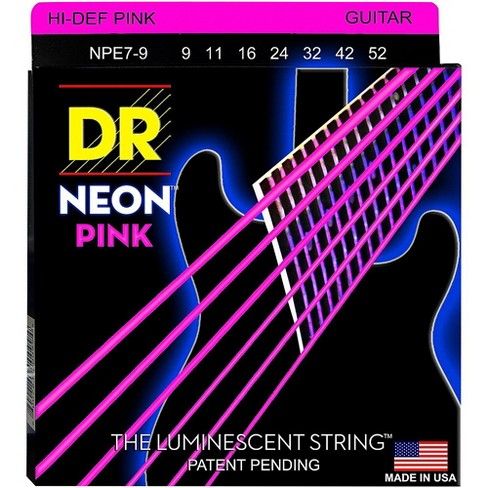 DR Strings Hi-Def NEON Pink Coated Lite 7-String Electric Guitar Strings (9-52)