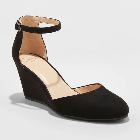 Women's Becky Microsuede Closed Toe Wedge Pumps - A New Day™ Black