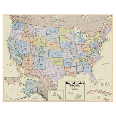 Round World Products - Hemispheres Boardroom Series United States Wall Map