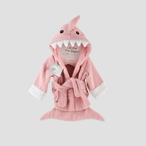Baby Aspen Let the Fin Begin Shark Robe - Pink 0-9M