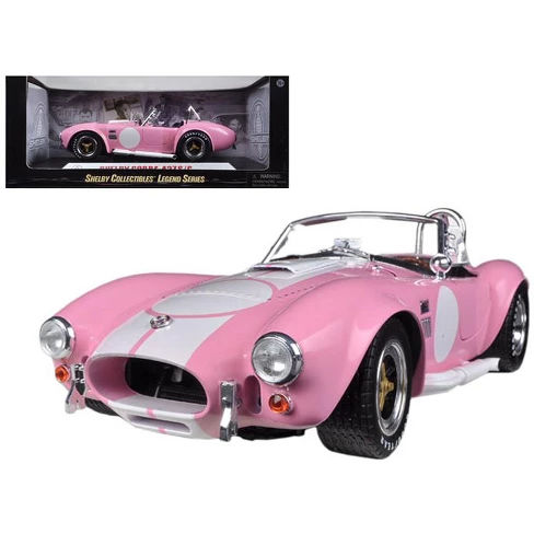 1965 Shelby Cobra 427 S/C Pink With Printed Carroll Shelby Signature On The Trunk 1/18 Diecast Car Model by Shelby