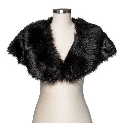 Women's Faux Fur Shrug with Satin Lining Black S/M - Tevolio™