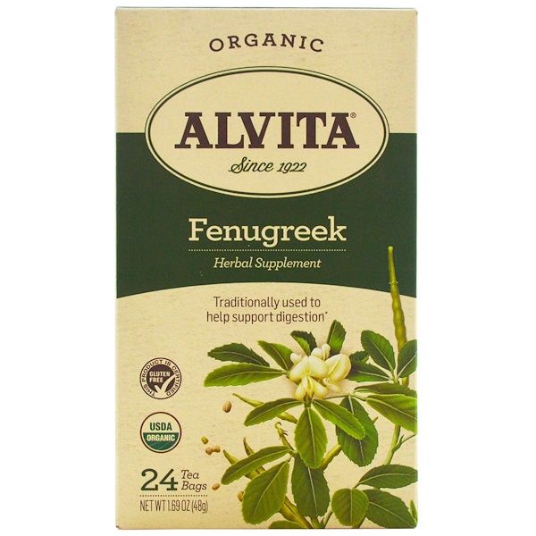 Alvita Teas, Organic, Fenugreek Tea, Caffeine Free, 24 Tea Bags, 1.69 oz (48 g) (Discontinued Item)