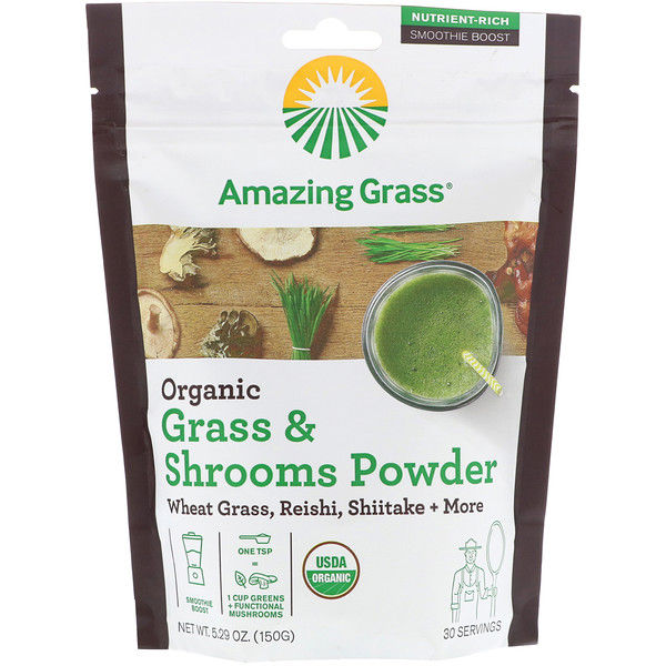 Amazing Grass, Organic Grass & Shrooms Powder, 5.29 oz (150 g)