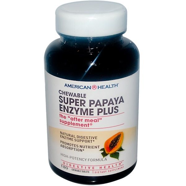 American , Super Papaya Enzyme Plus, 180 Chewable s 180 Count