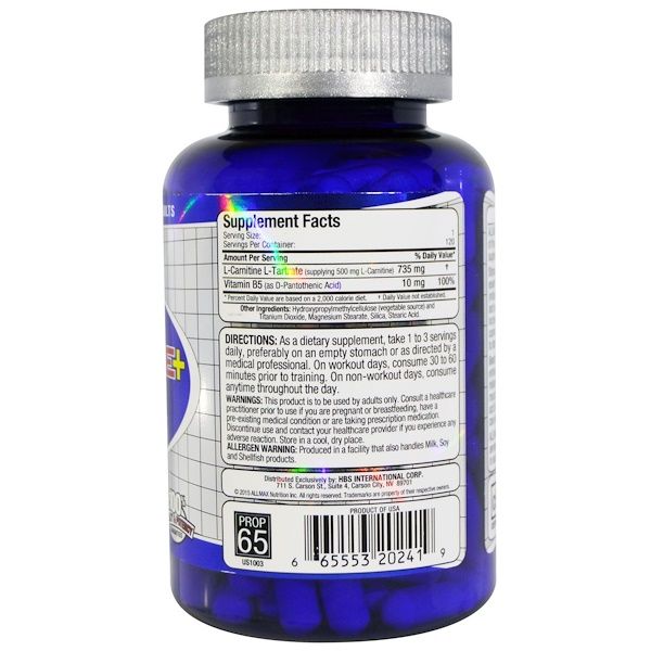 Allmax Nutrition L Carnitine Tartrate Vitamin B5 735 Mg 120 | Desertcart  Brunei