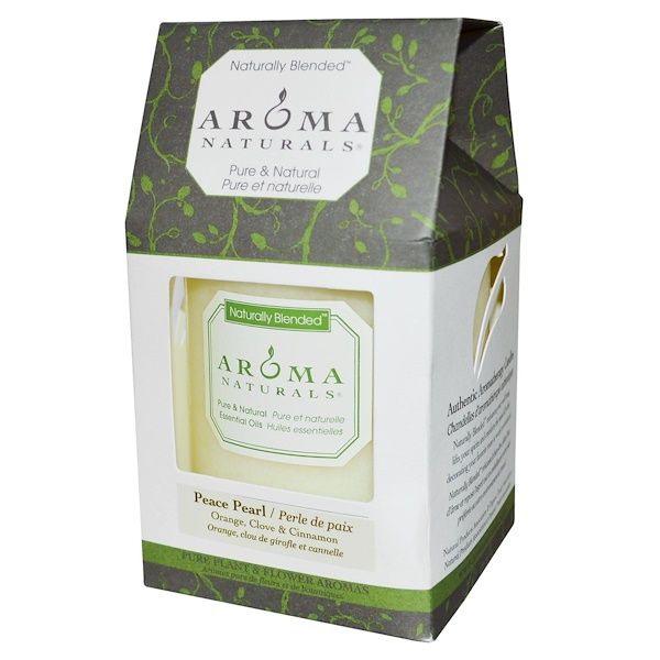 Aroma Naturals, Naturally Blended, Pillar Candle, Peace Pearl, Orange, Clove & Cinnamon, 3" x 3.5"