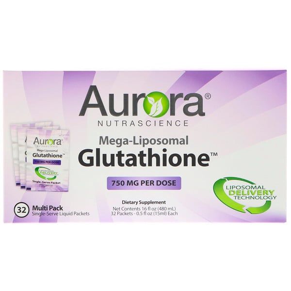 Aurora Nutrascience, Mega-Liposomal Glutathione, 750 mg, 32 Single-Serve Liquid Packets, 0.5 fl oz (15 ml) Each 64 Count (2x32)