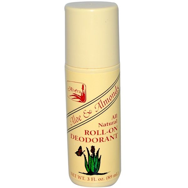 Alvera, Roll-On Deodorant, Aloe & Almonds, 3 fl oz (89 ml)