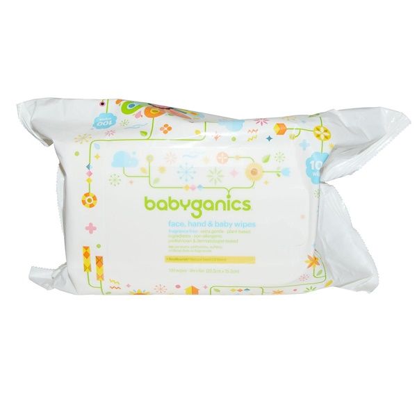 BabyGanics, Face, Hand & Baby Wipes, Fragrance Free, 100 Wipes 200 Count (2x100)