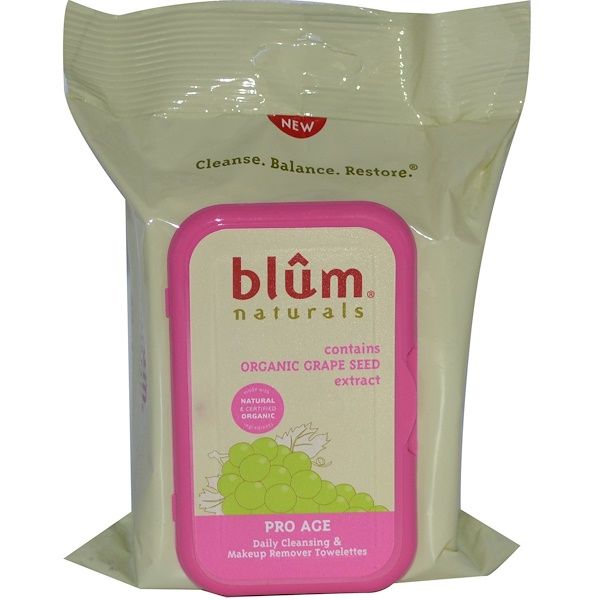 Blum Naturals, Daily Cleansing & Makeup Remover Towelettes, Pro-Age, 30 Thick Towelettes (Discontinued Item)