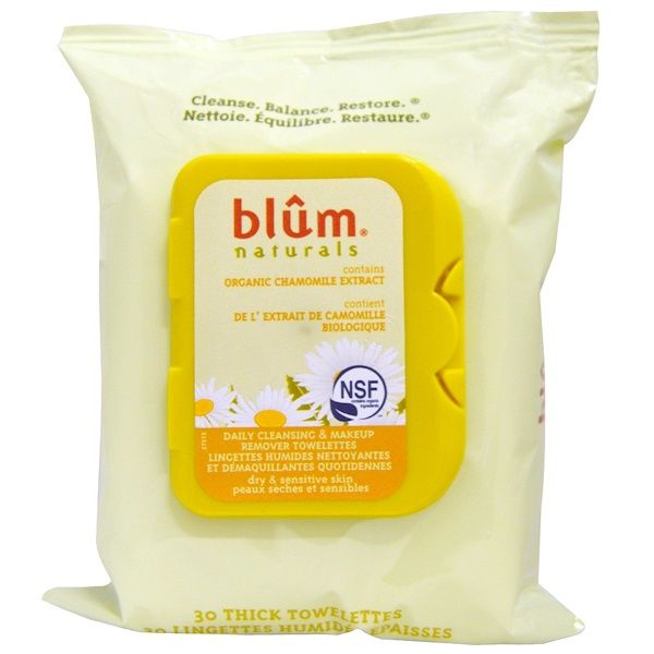 Blum Naturals, Daily Cleansing & Makeup Remover Towelettes, 30 Thick Towelettes (Discontinued Item)