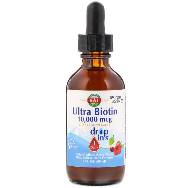 KAL, Ultra Biotin, Natural Mixed Berry Flavor, 10,000 mcg, 2 fl oz (59 ml)