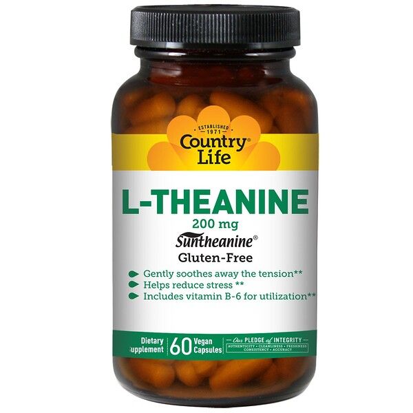 Country Life, L-Theanine, 200 mg, 60 Vegan Caps 60 Count