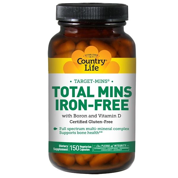 Country Life, Total Mins Iron-Free, 150 Veggie Caps 300 Count (2x150)