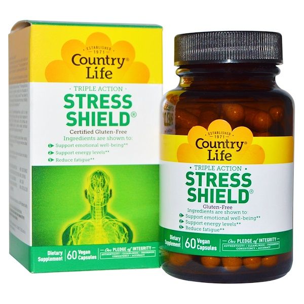 Country Life, Stress Shield, Triple Action, 60 Vegan Caps 60 Count