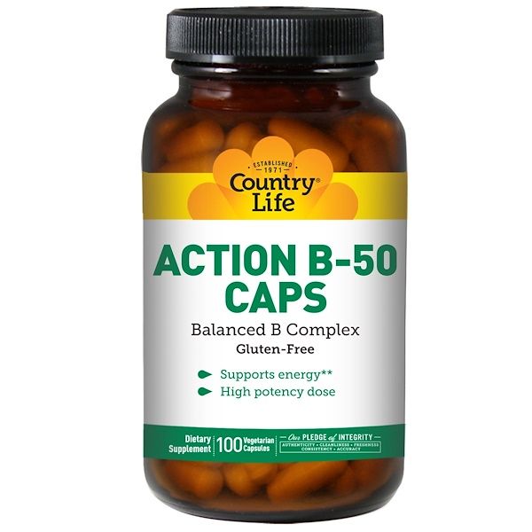 Country Life, Action B-50 Caps, 100 Veggie Caps 200 Count (2x100)